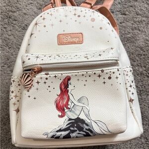 Disney White Mini Backpack with Rose Gold Accents and Red Hair Ariel